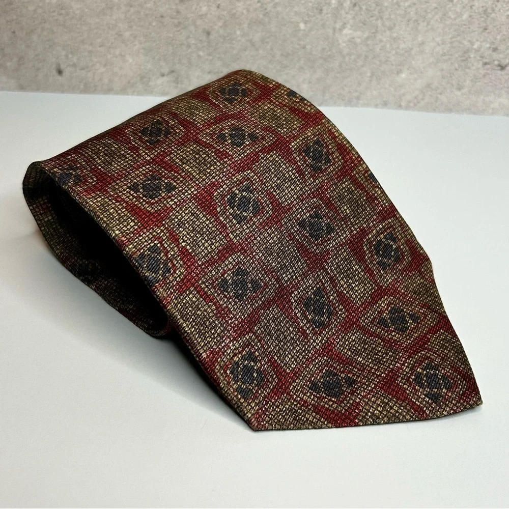 Calvin Klein Silk Red and Brown Geometric 57” Tie